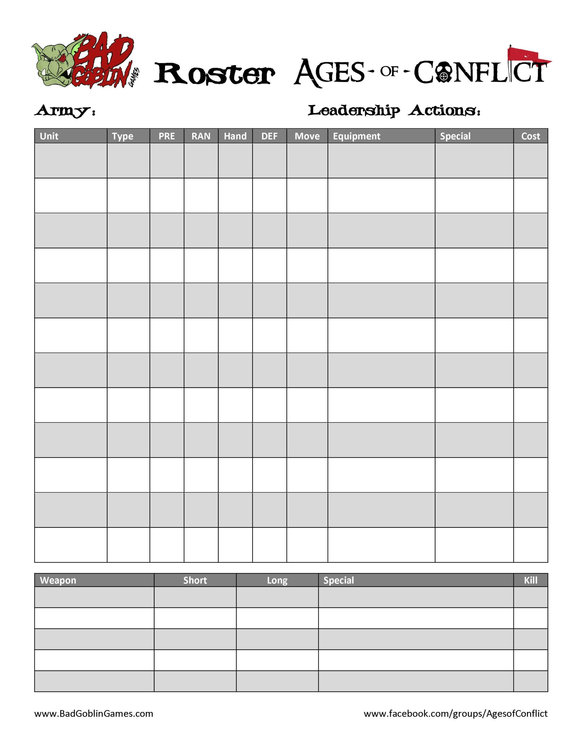 Ages of Conflict – Reference Sheets and Army Roster – PDF – Bad Goblin ...