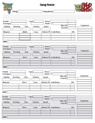 Trailer Park Warlords of the Apocalypse - Roster PDF